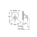 Grohe Plus Ankastre Banyo/Duş Bataryası (Sıva Üstü Grubu), Paslanmaz Çelik - Teknik Çizim