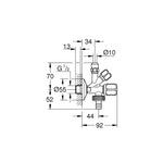 Grohe Bulaşık Makinaları ve Eviye Bataryaları İçin Çift Çıkışlı Ara Musluk (1/2 Giriş, 3/8 Çıkışlı) - Teknik Çizim