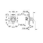 Grohe BauLoop Ankastre Duş Bataryası - Teknik Çizim