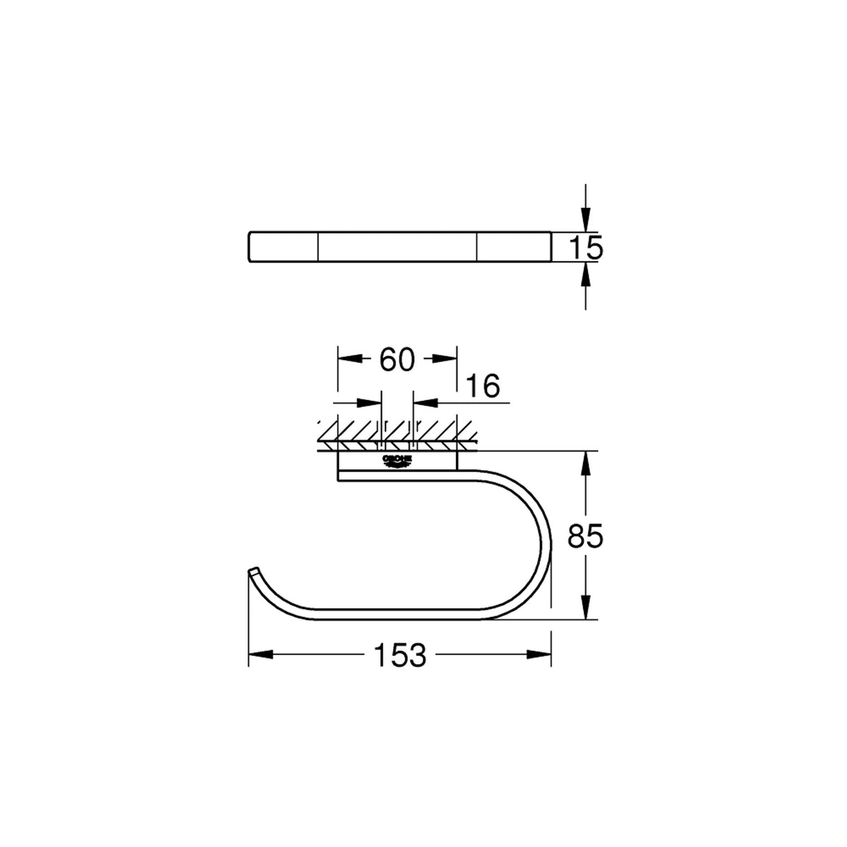 Grohe Selection Tuvalet Kağıtlığı, Altın - Teknik Çizim