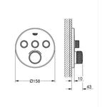 Grohe Grohtherm SmartControl Ankastre Termostatik Banyo/Duş Bataryası (Sıva Üstü Grubu), 3 Yollu, Sert Grafit - Teknik Çizim