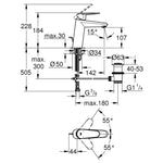 Grohe Eurodisc Cosmopolitan Lavabo Bataryası - Teknik Çizim