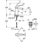 Grohe Eurosmart Doktor/Bedensel Engelli Lavabo Bataryası (M-Boy) - Teknik Çizim