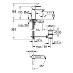 Grohe Lineare Lavabo Bataryası, Sifon Kumandalı - Teknik Çizim