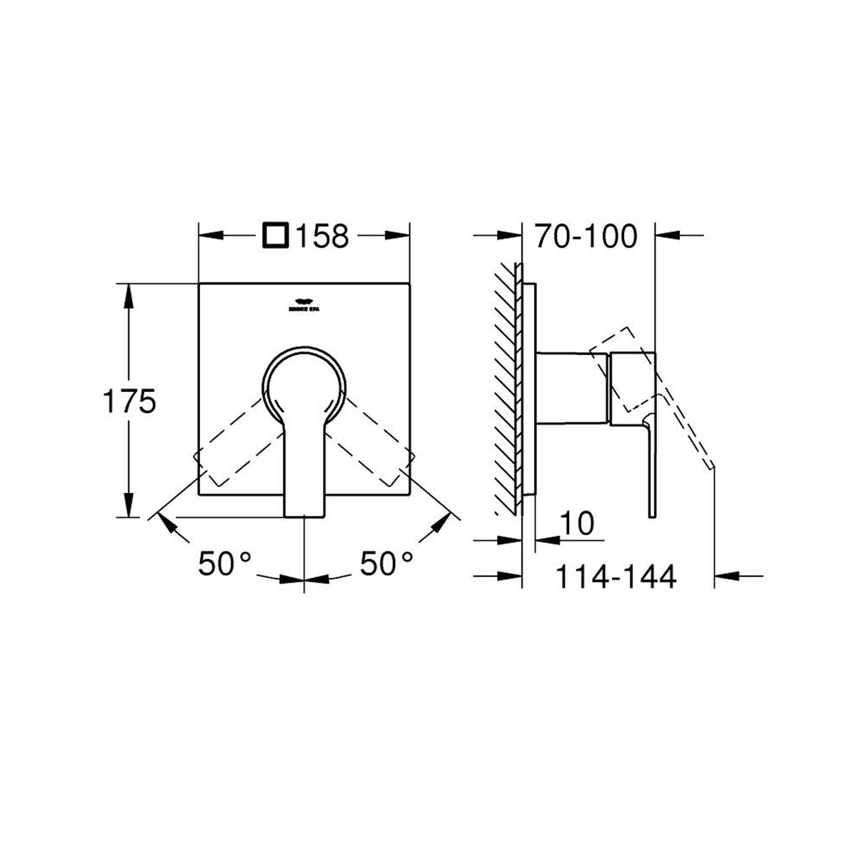 Grohe Allure Ankastre Duş Bataryası (Sıva Üstü Grubu) - Teknik Çizim