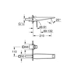 Grohe Allure Brilliant Private Collection 2 Delikli Duvardan Ankastre Lavabo Bataryası M-Boy (Sıva Üstü Grubu), Paslanmaz Çelik - Teknik Çizim