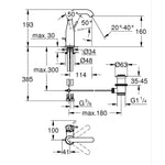 Grohe Essence New Lavabo Bataryası, Sifon Kumandalı, İşlenmiş Fırçalı Bakır - Teknik Çizim