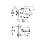 Grohe BauClassic Banyo Bataryası - Teknik Çizim