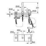 Grohe Essence 3 Delikli Küvet Bataryası - Teknik Çizim