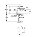 Grohe Eurosmart Cosmopolitan Lavabo Bataryası - Teknik Çizim