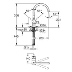 Grohe Minta Eviye Bataryası - Teknik Çizim
