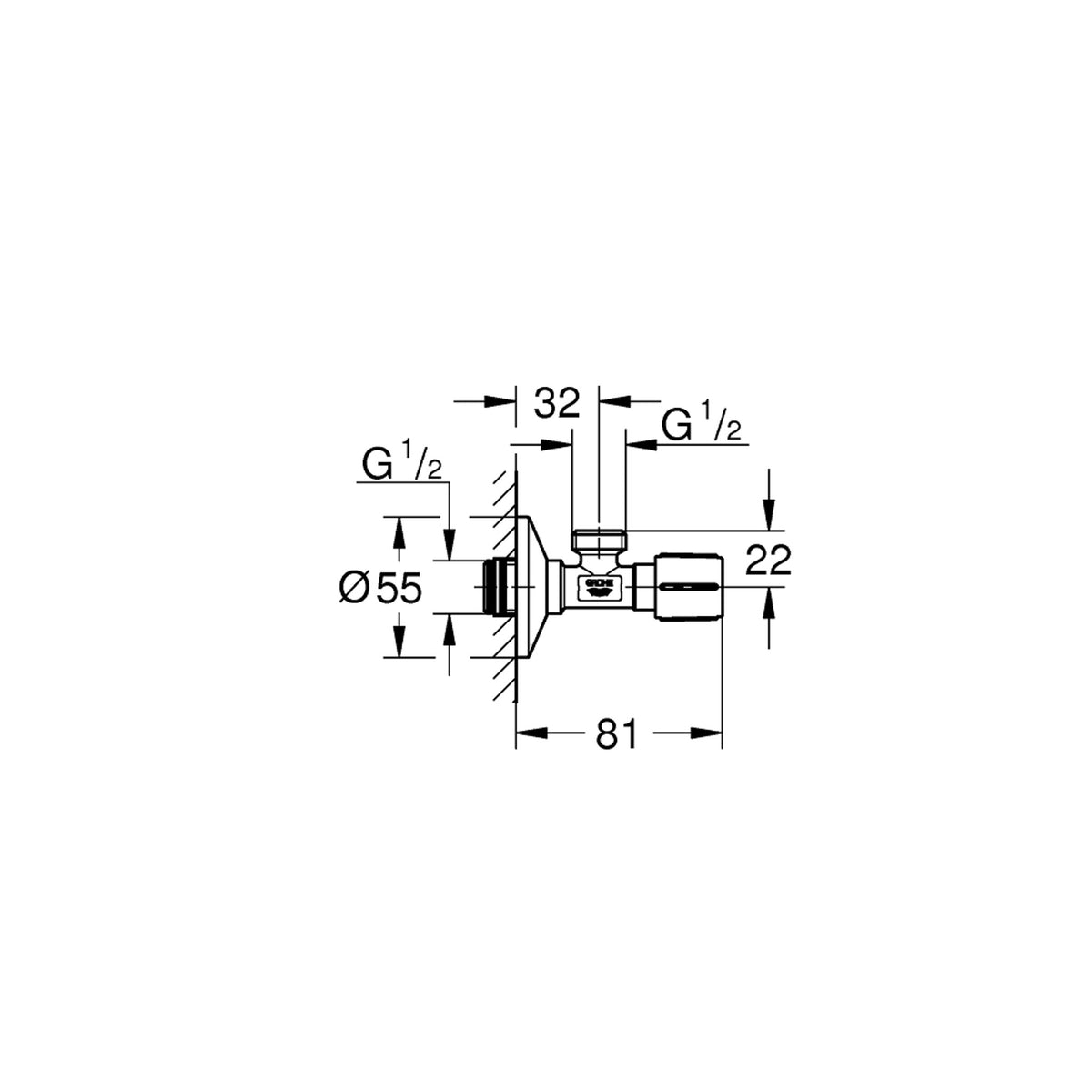 Grohe Ara Musluk (1/2 giriş, 1/2 çıkışlı) - Teknik Çizim