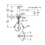Grohe Concetto Spiralli Eviye Bataryası - Teknik Çizim