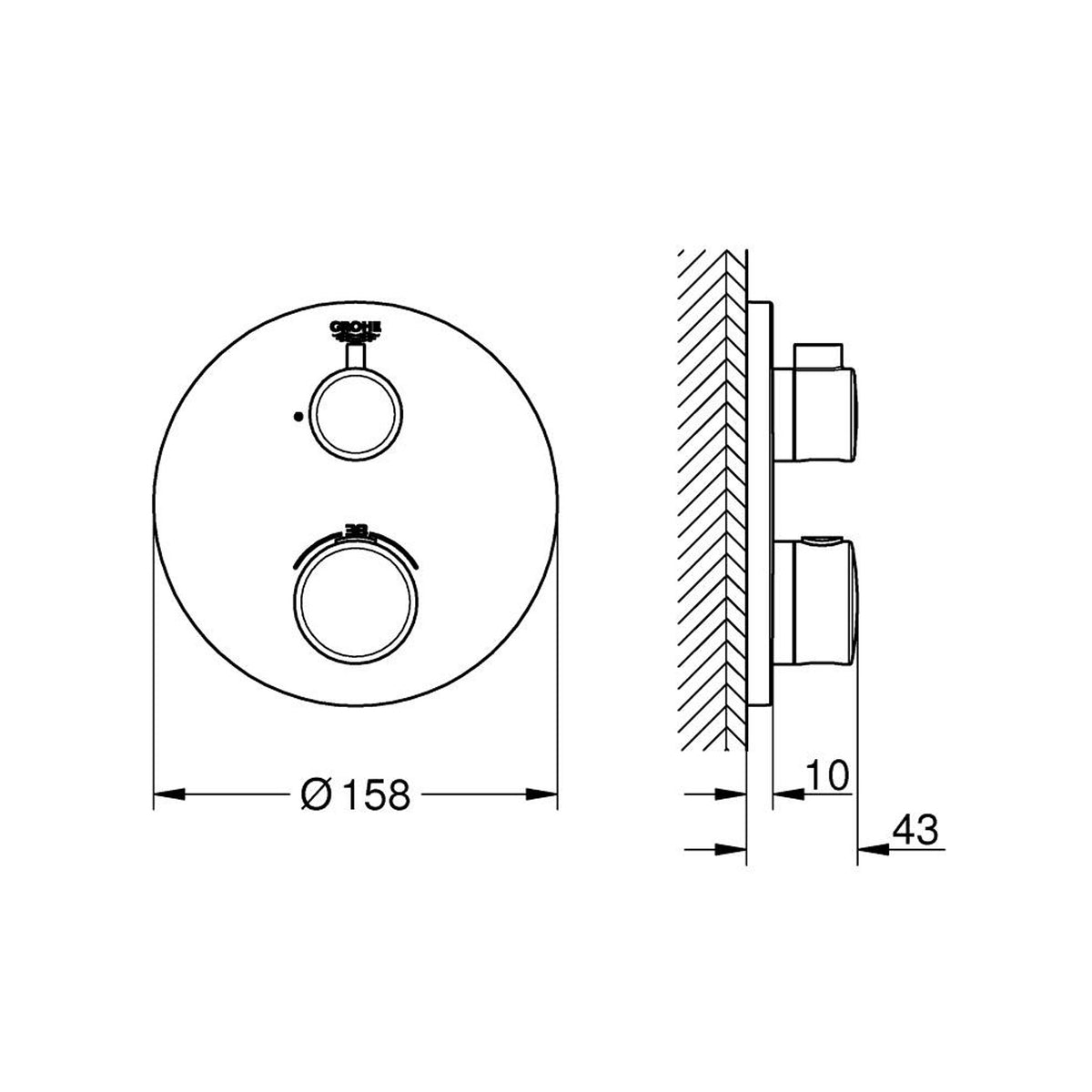 Grohe Grohtherm Termostatik Banyo/Duş Bataryası (Sıva Üstü Grubu) - Teknik Çizim