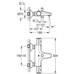 Grohe Grohtherm 800 Termostatik Banyo Bataryası - Teknik Çizim