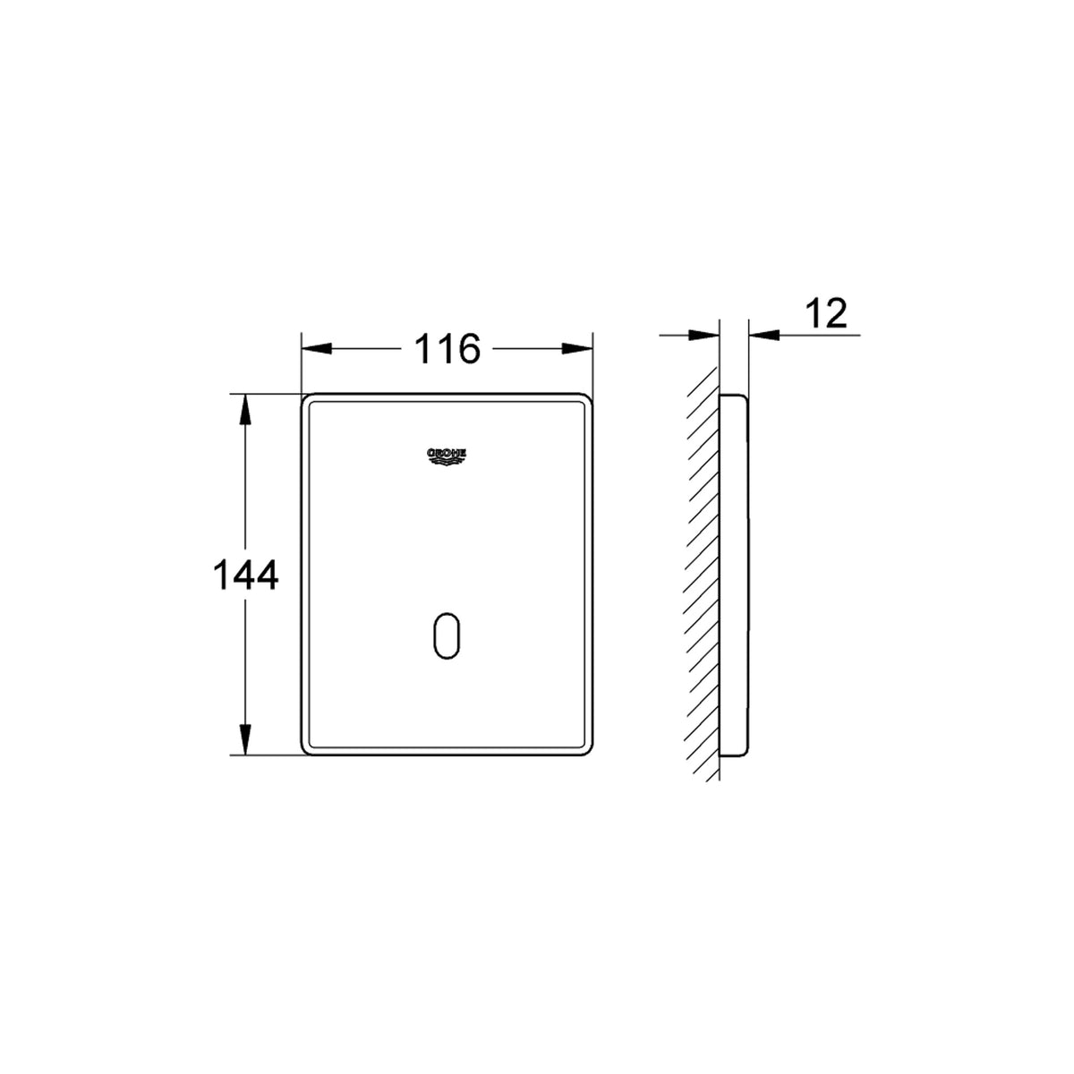 Grohe Tectron Skate Fotoselli Pisuvar Kumanda Paneli, Pilli, Paslanmaz Çelik (Sıva Üstü Grubu, Pilli) - Teknik Çizim