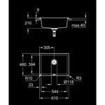 Grohe K700U Kompozit Tek Gözlü Eviye, Granit Siyah - Teknik Çizim