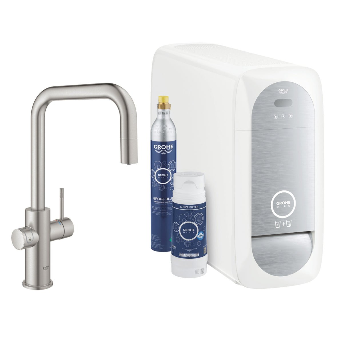 Grohe Blue Home Arıtmalı İçme Suyu ve Soda Yapan Spiralli Eviye Bataryası, Paslanmaz Çelik - Ürün Görseli