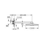 Grohe Rainshower SmartActive 310 Cube Tepe Duşu Seti, 31 cm, 2 Akışlı, Paslanmaz Çelik - Teknik Çizim
