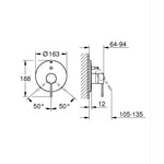 Grohe Essence New Ankastre Banyo/Duş Bataryası, Mat Siyah (Sıva Üstü Grubu) - Teknik Çizim