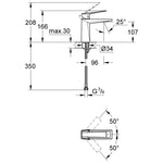 Grohe Allure Brilliant Lavabo Bataryası (M-Boy) - Teknik Çizim