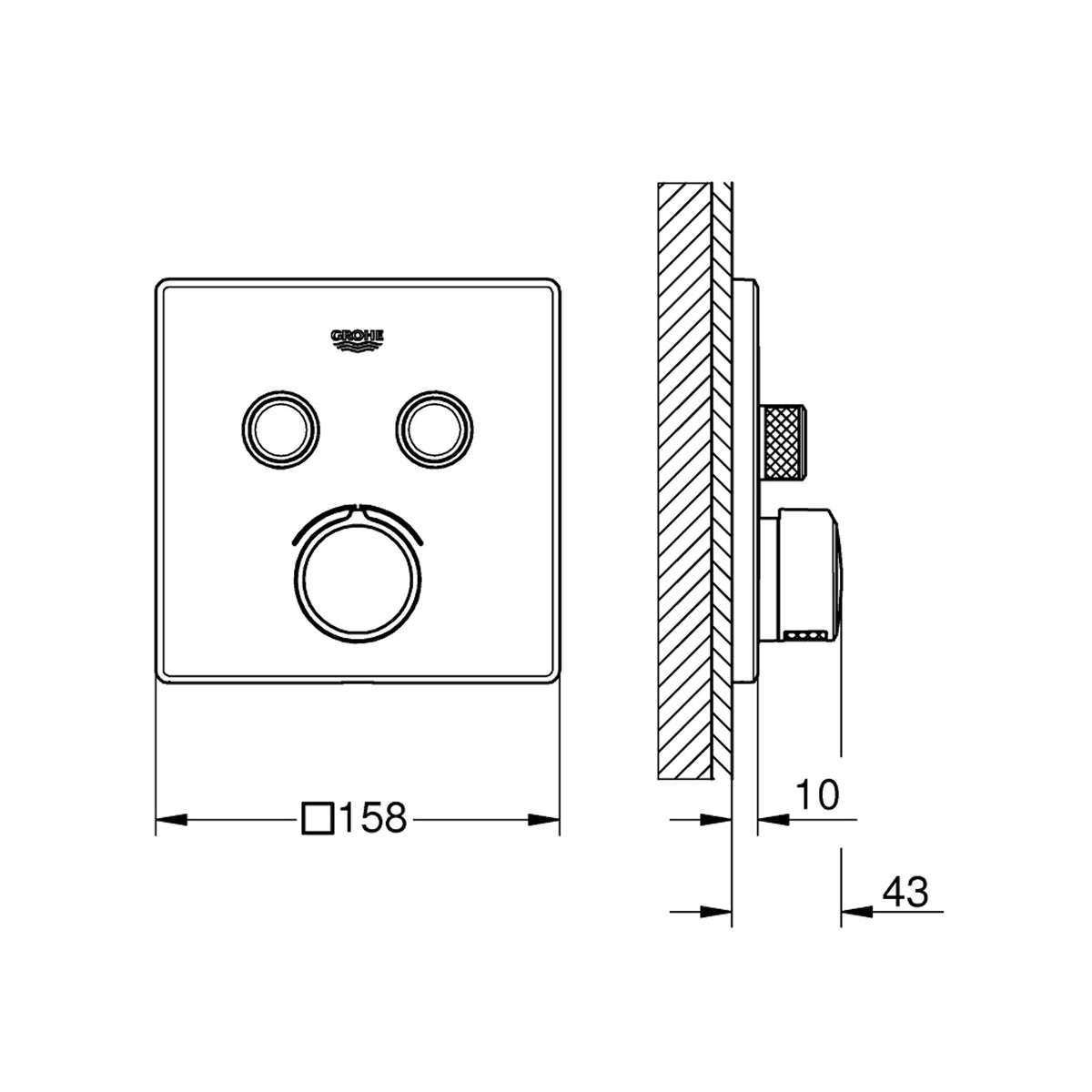 Grohe SmartControl Akış Kontrollü Ankastre Banyo Bataryası (2 Yollu, Sıva Üstü Grubu) - Teknik Çizim