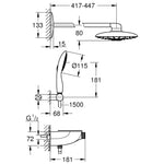 Grohe Rainshower System Smartcontrol Duo 360 Termostatik Yarı Ankastre Banyo Bataryası Seti - Teknik Çizim