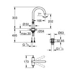Grohe Atrio Private Collection Yüksek Lavabo Bataryası (L-Boy), Altın - Teknik Çizim