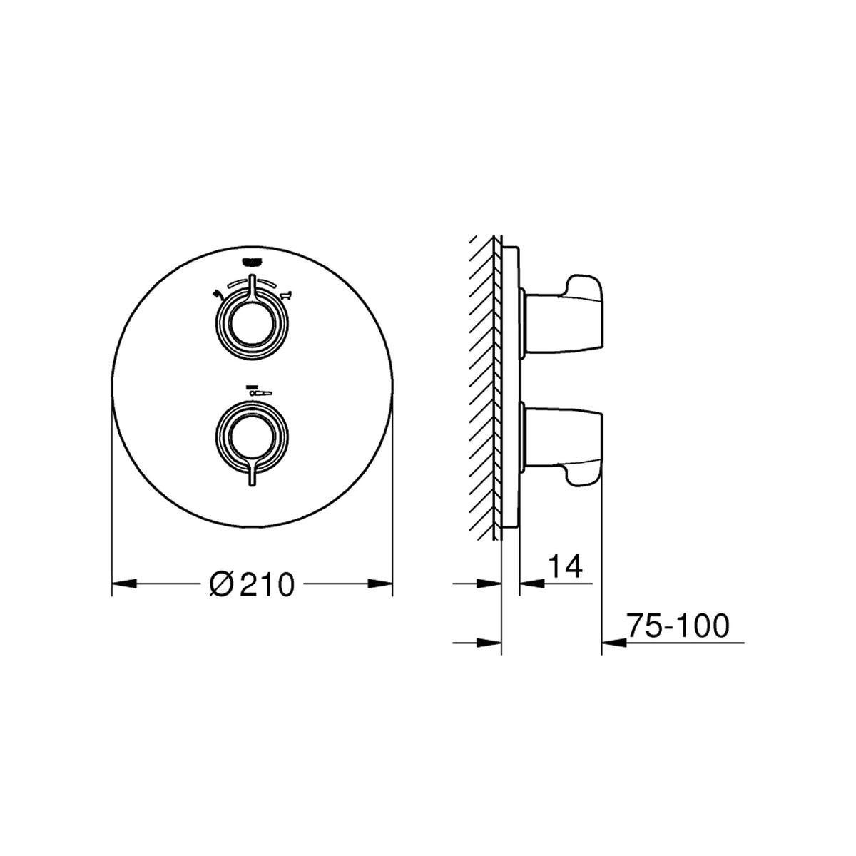 Grohe Grohtherm Termostatik Banyo/Duş Bataryası (Sıva Üstü Grubu) - Teknik Çizim