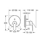 Grohe Eurostyle Cosmopolitan Ankastre Banyo Duş Bataryası (Sıva Üstü Grubu), 2 Yollu - Teknik Çizim