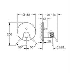 Grohe Essence Ankastre Banyo/Duş Bataryası (Sıva Üstü Grubu), İşlenmiş Fırçalı Altın - Teknik Çizim