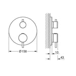 Grohe Atrio Termostatik Banyo/Duş Bataryası (Sıva Üstü Grubu), 2 Yollu, Fırçalı Altın - Teknik Çizim