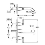 Grohe Grandera Duvardan Ankastre (L-Boy) Lavabo Bataryası (Sıva Üstü Grubu) - Teknik Çizim