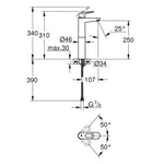 Grohe BauLoop Tezgah Üstü Lavabo Bataryası - Teknik Çizim