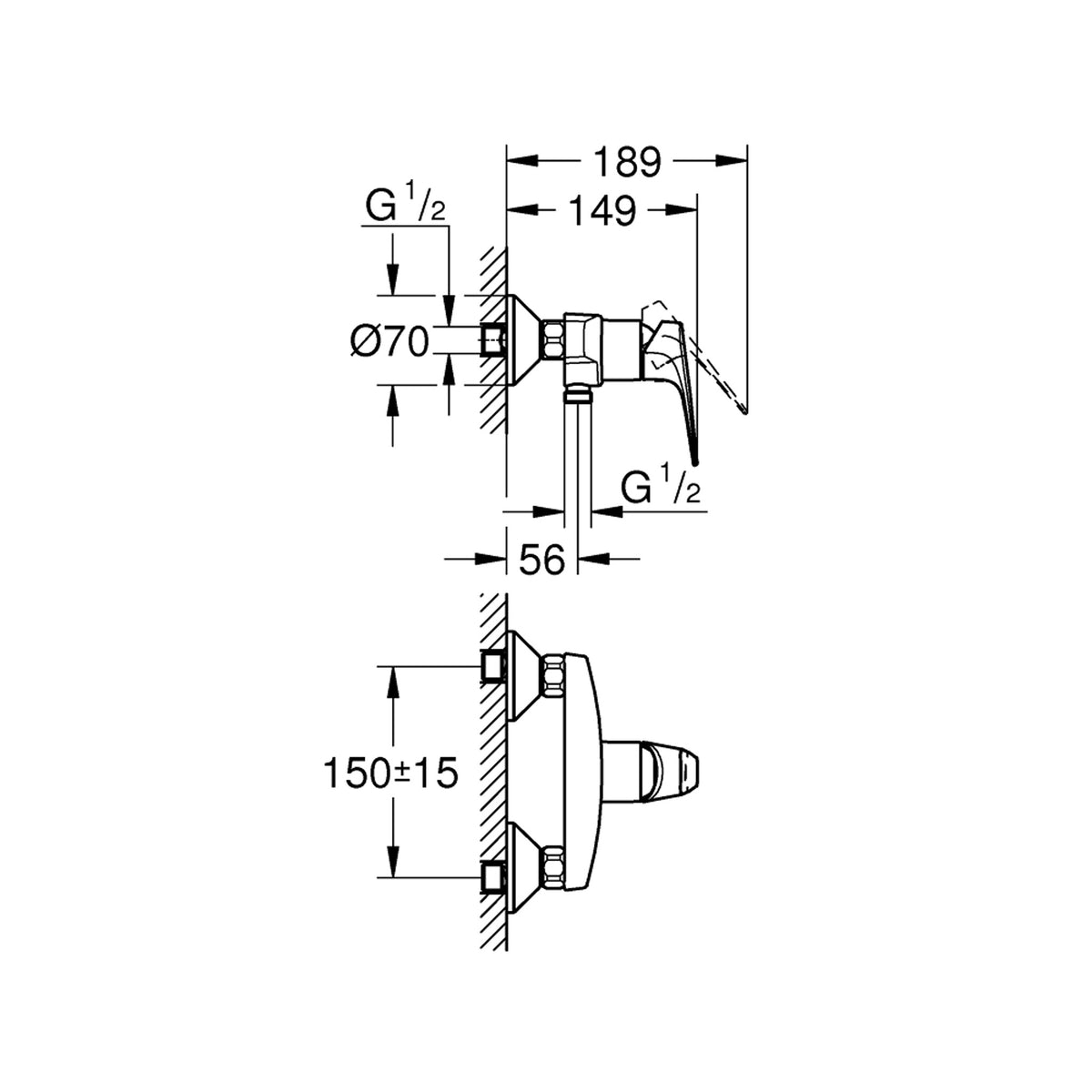 Grohe BauFlow Duş Bataryası - Teknik Çizim