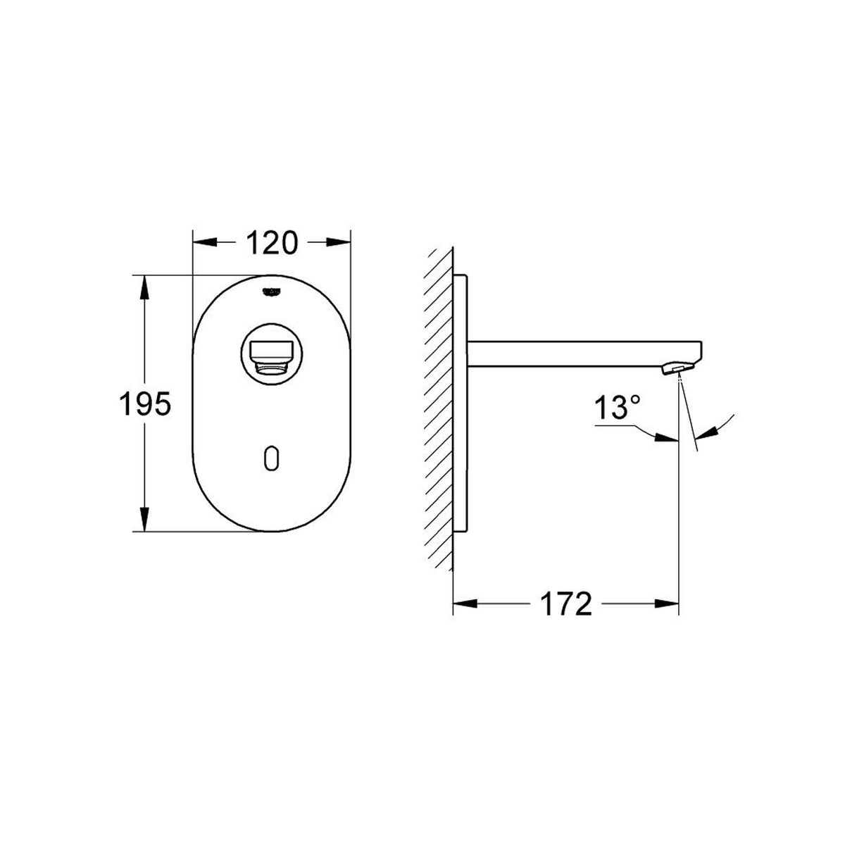 Grohe Eurosmart Cosmopolitan E Fotoselli Duvardan Ankastre Lavabo Bataryası (Çift Su Girişli) - Teknik Çizim
