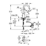Grohe BauFlow Yüksek Lavabo Bataryası, Sifon Kumandalı - Teknik Çizim