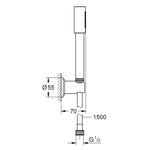 Grohe Rainshower Aqua Stick El Duş Takımı, 1 Akışlı - Teknik Çizim