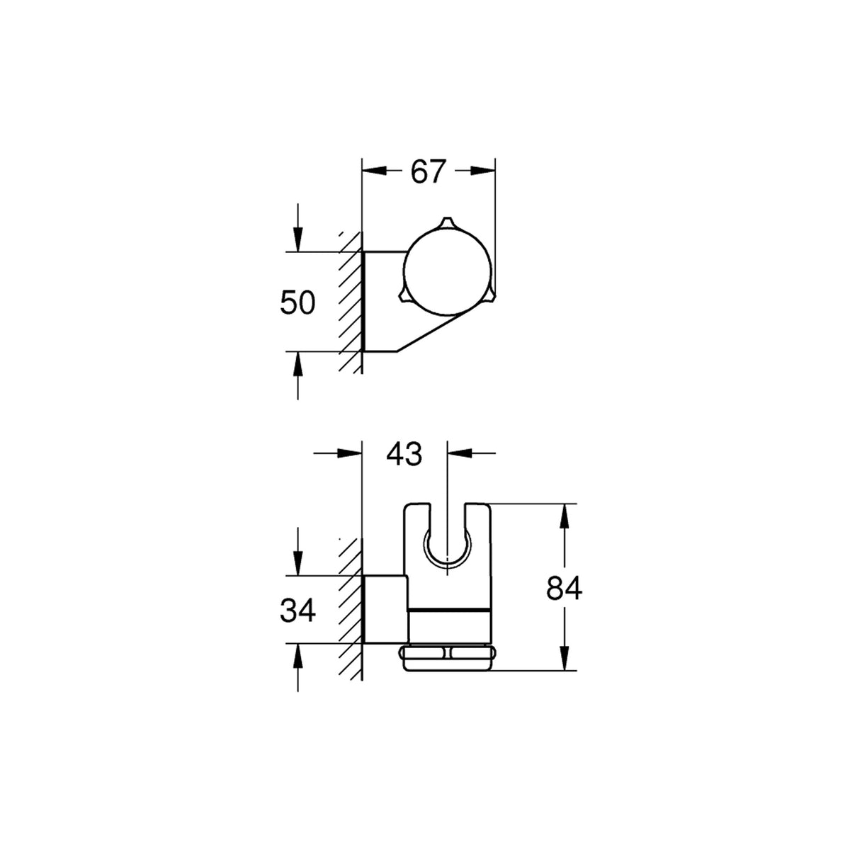 Grohe Tempesta Hareketli Duş Askısı - Teknik Çizim