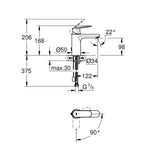 Grohe Eurosmart Cosmopolitan Sifon Kumandalı Lavabo Bataryası (M-Boy) - Teknik Çizim