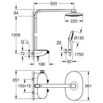 Grohe Rainshower System SmartControl 360 MONO Duvara Monte Termostatik Bataryalı Duş Kolonu - Teknik Çizim