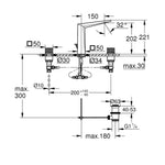 Grohe Allure Brilliant Private Collection L-Boy, 3 Delikli Lavabodan Ankastre Lavabo Bataryası, Sifon Kumandalı - Teknik Çizim