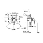 Grohe BauLoop Ankastre Duş Bataryası - Teknik Çizim