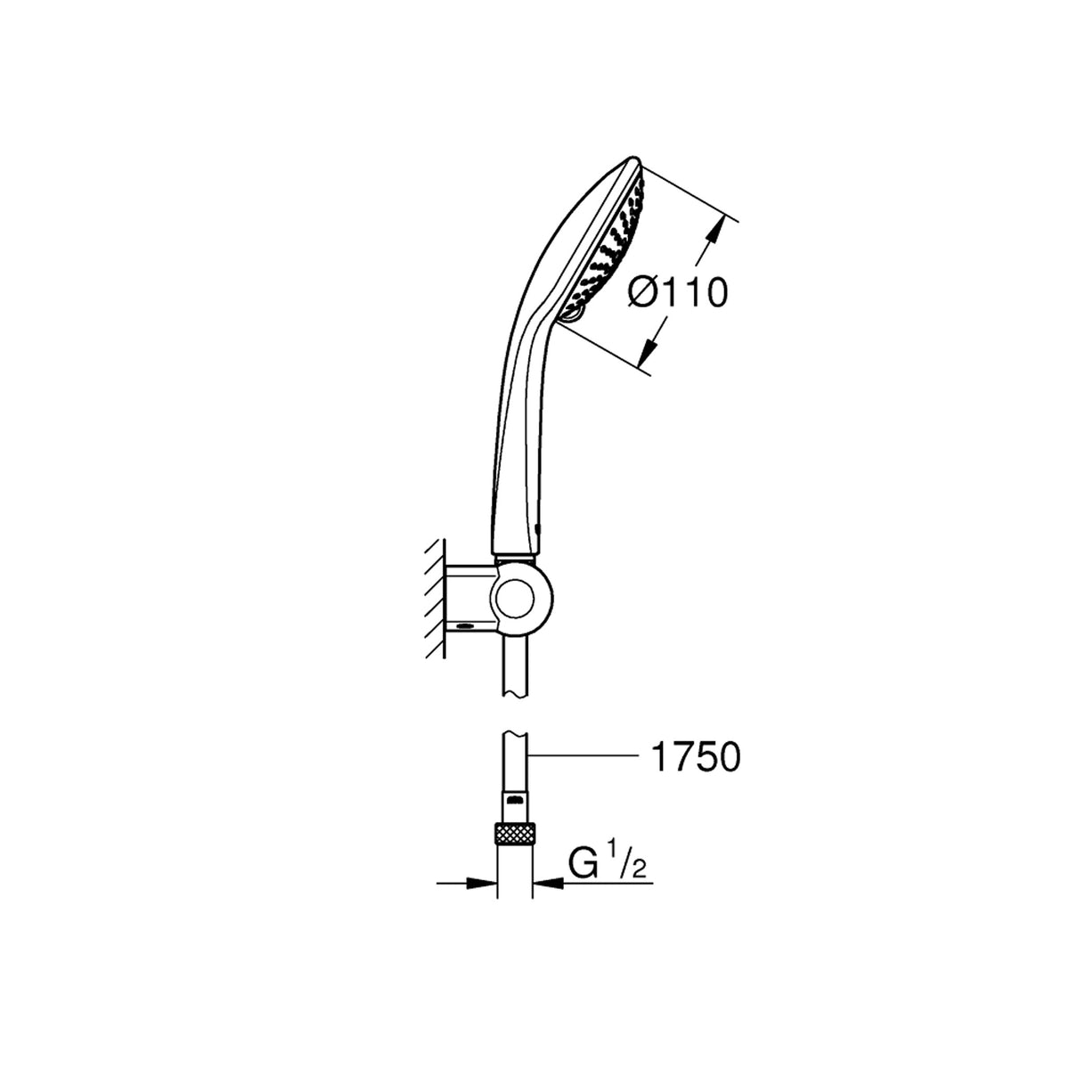 Grohe Euphoria 110 Champagne El Duş Takımı, 3 Akışlı - Teknik Çizim