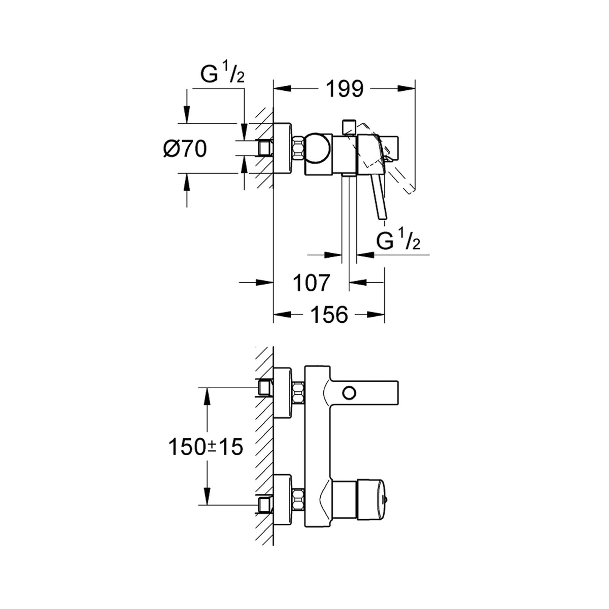 Grohe Concetto Banyo Bataryası - Teknik Çizim