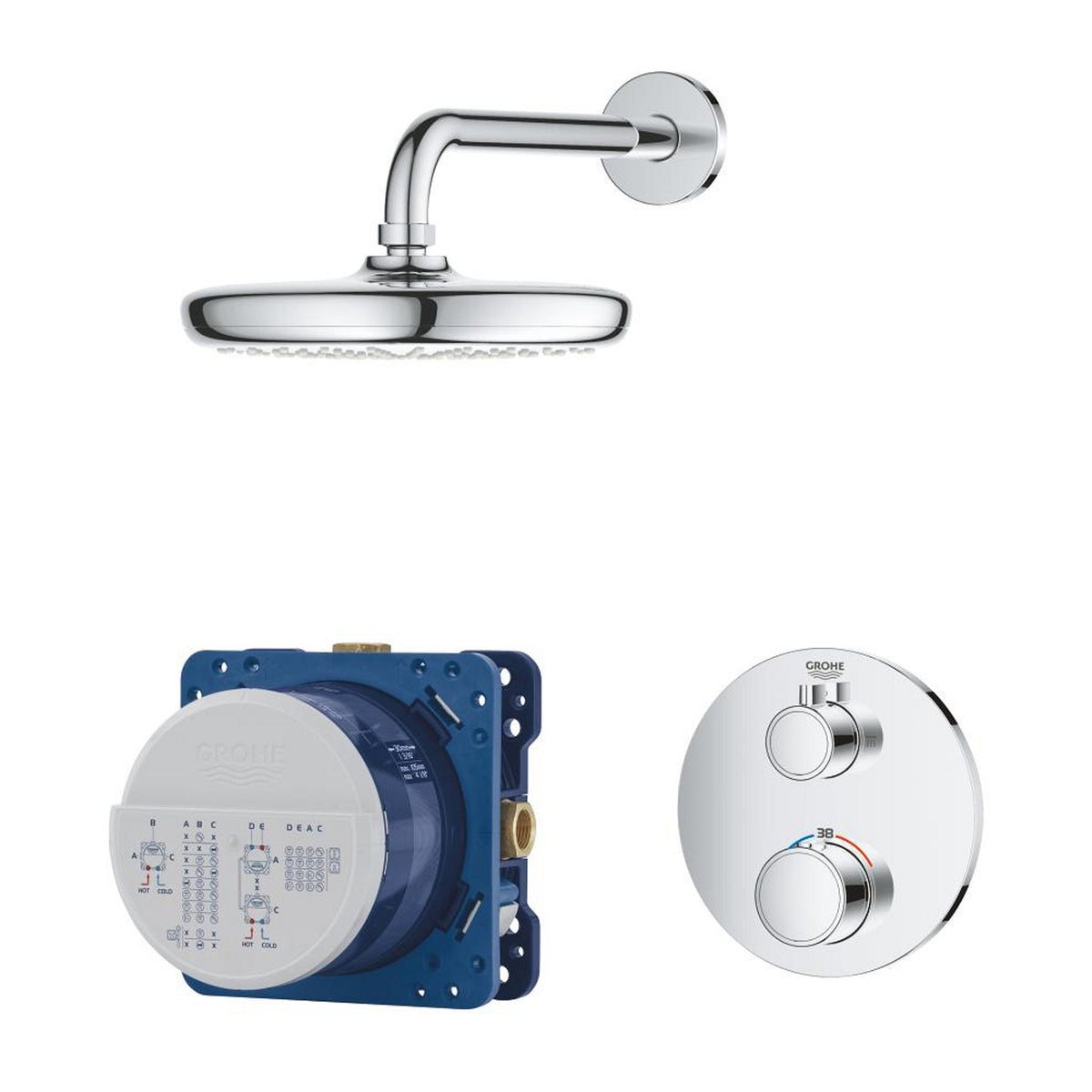 Grohe Grohtherm Perfect Ankastre Termostatik Duş Bataryası ve Tepe Duşu Seti - Ürün Görseli