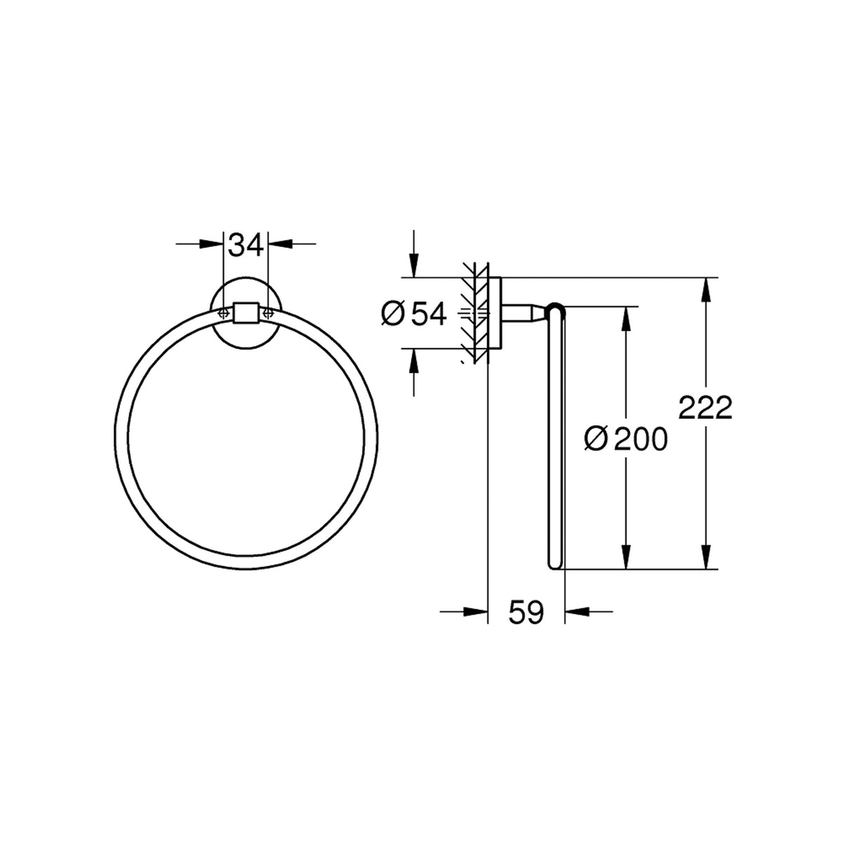Grohe BauCosmopolitan Halka Havluluk - Teknik Çizim