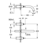 Grohe Atrio Private Collection 3 Delikli Ankastre Lavabo Bataryası (Sıva Üstü Grubu) Paslanmaz Çelik - Teknik Çizim