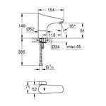 Grohe Europlus Fotoselli Lavabo Bataryası (Çift Su Girişli - Pilli) - Teknik Çizim