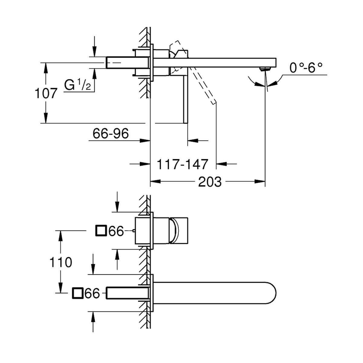 Grohe Plus Ankastre Lavabo Bataryası (Sıva Üstü Grubu) - Teknik Çizim